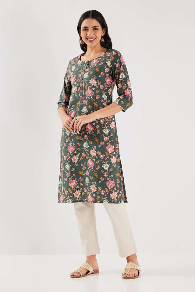 Printed-Cotton-Round-Neck-Women-s-Casual-Wear-Kurta