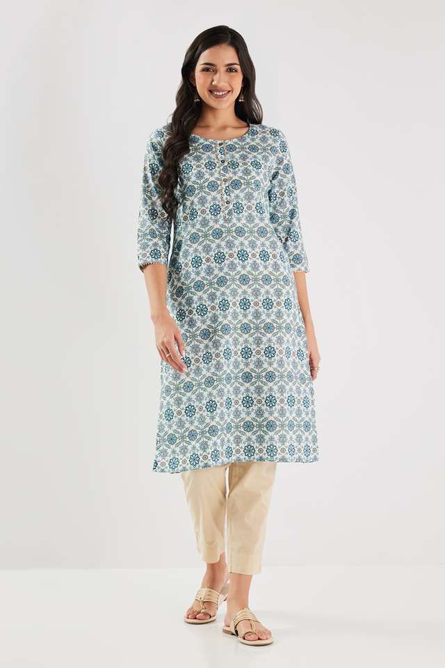 Printed-Cotton-Round-Neck-Women-Casual-Wear-Kurta