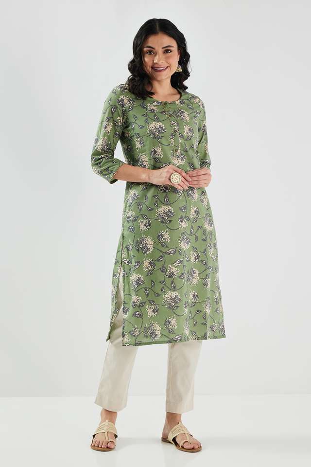 Printed-Cotton-Round-Neck-Women-s-Casual-Wear-Kurta