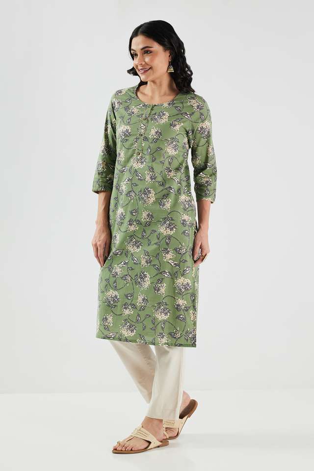 Printed-Cotton-Round-Neck-Women-s-Casual-Wear-Kurta