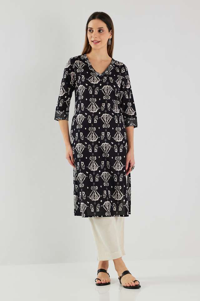 Printed-Cotton-V-Neck-Women-s-Casual-Wear-Kurta