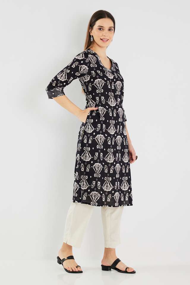 Printed-Cotton-V-Neck-Women-s-Casual-Wear-Kurta