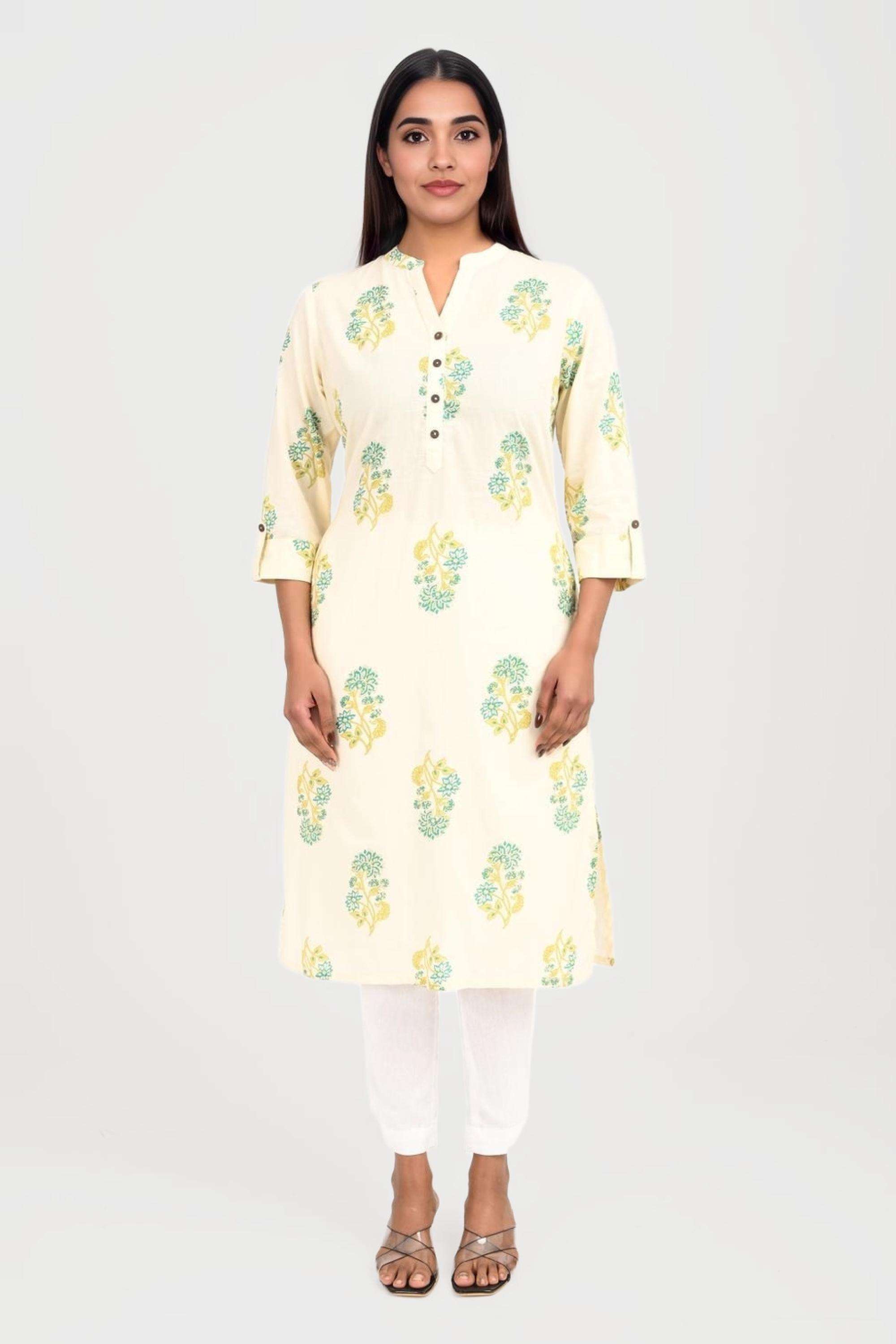 Printed-Blended-Fabric-Collared-Women-s-Festive-Wear-Kurta