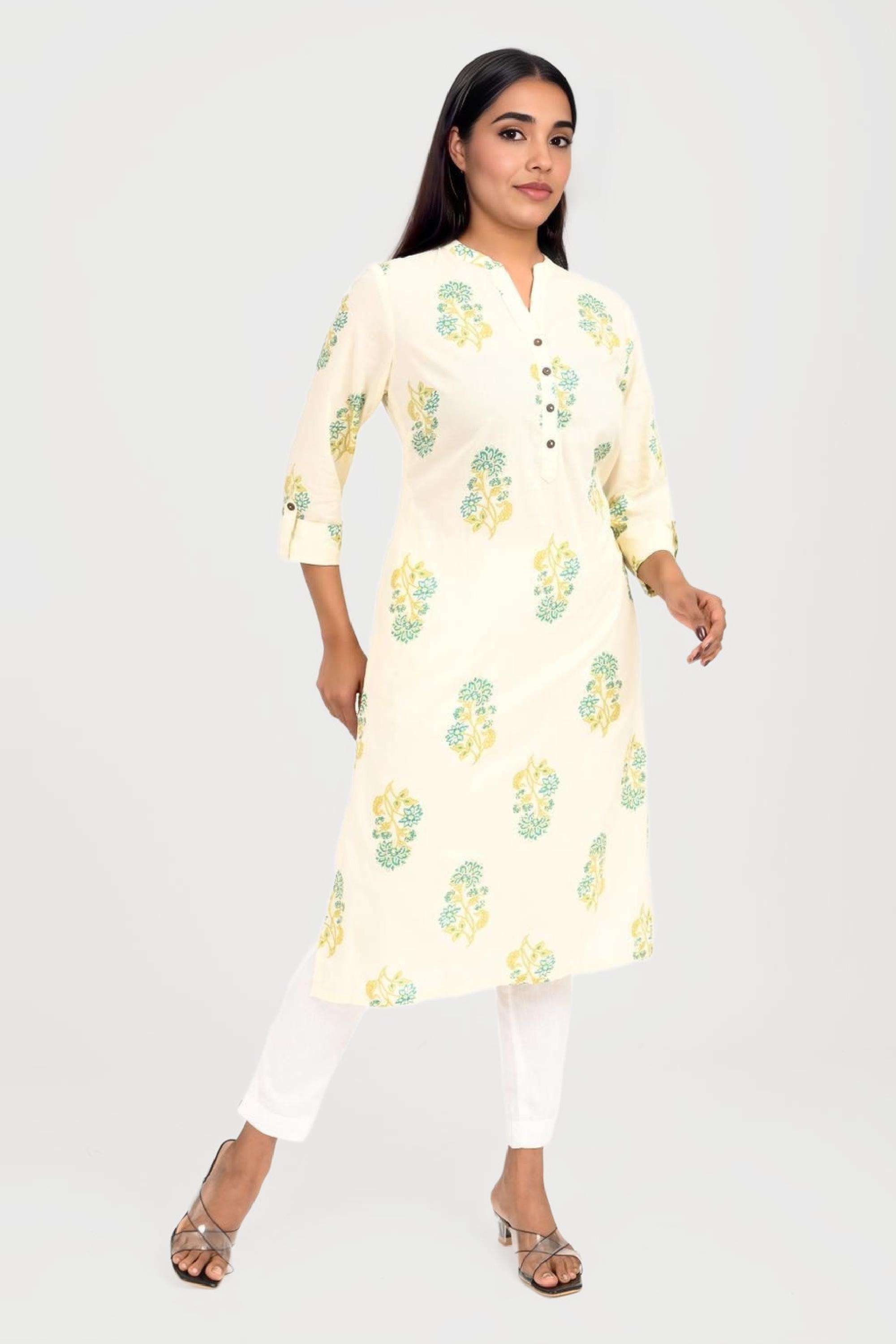 Printed-Blended-Fabric-Collared-Women-s-Festive-Wear-Kurta