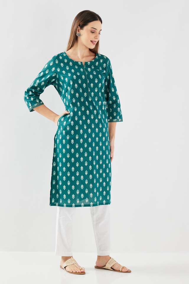 Printed-Cotton-Round-V-Cut-Neck-Women-s-Casual-Wear-Kurta