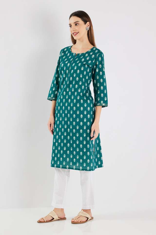 Printed-Cotton-Round-V-Cut-Neck-Women-s-Casual-Wear-Kurta