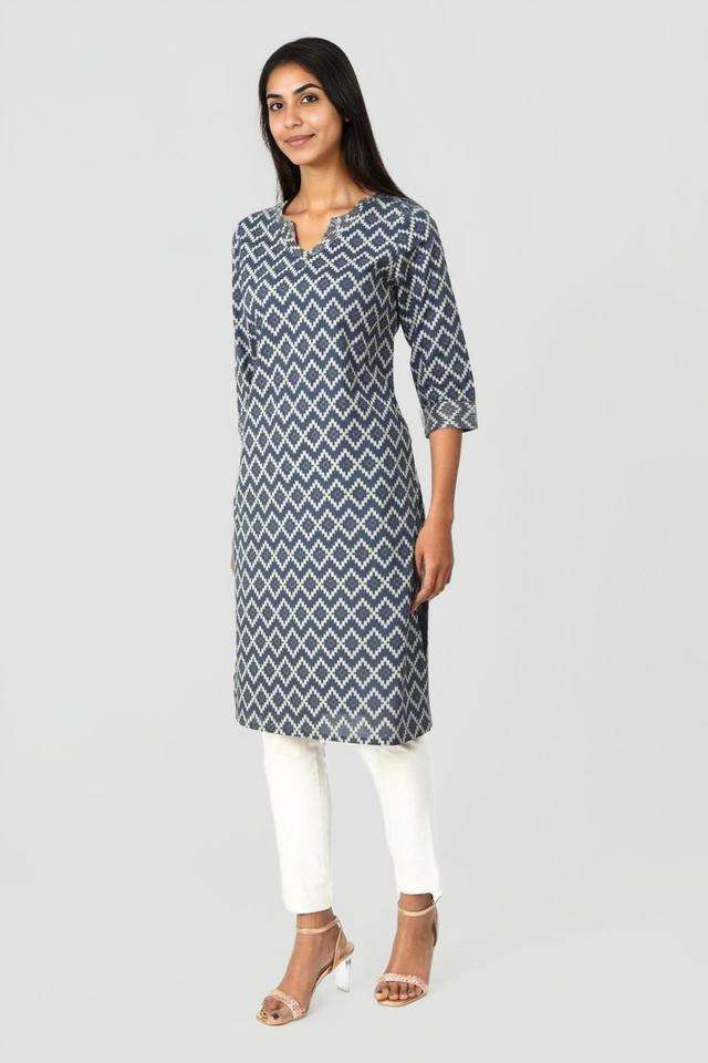 Printed-Cotton-V-Neck-Women-s-Casual-Wear-Kurta