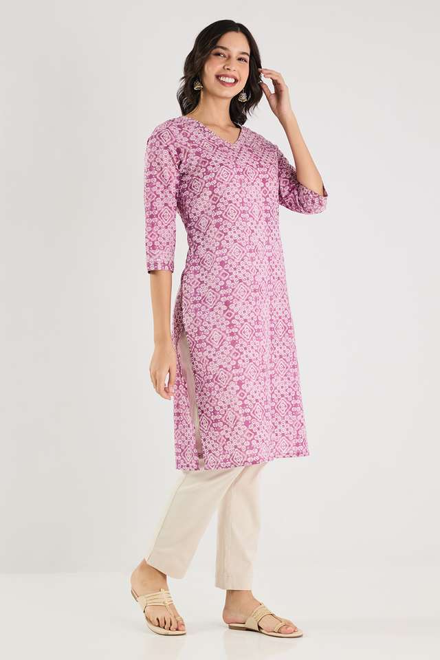 Printed-Cotton-V-Neck-Women-s-Casual-Wear-Kurta