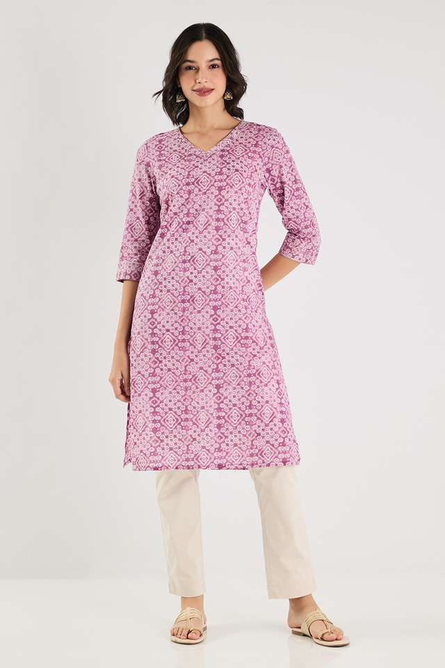 Printed-Cotton-V-Neck-Women-s-Casual-Wear-Kurta