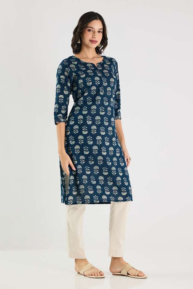 Printed-Cotton-Round-V-Cut-Neck-Women-s-Casual-Wear-Kurta