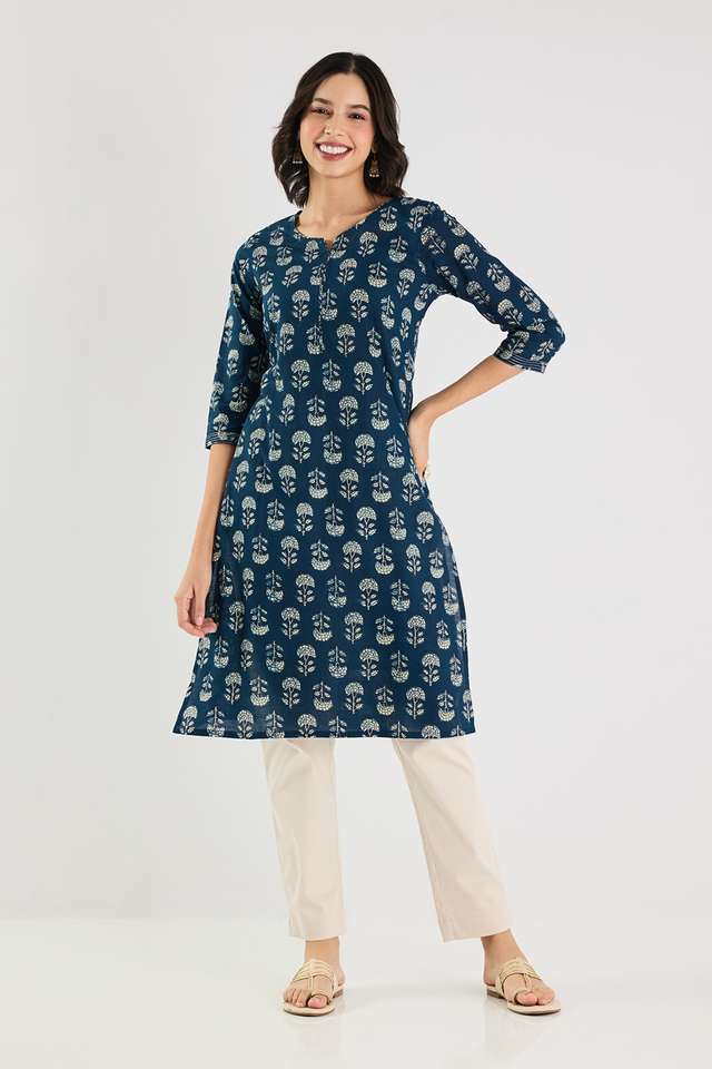 Printed-Cotton-Round-V-Cut-Neck-Women-s-Casual-Wear-Kurta