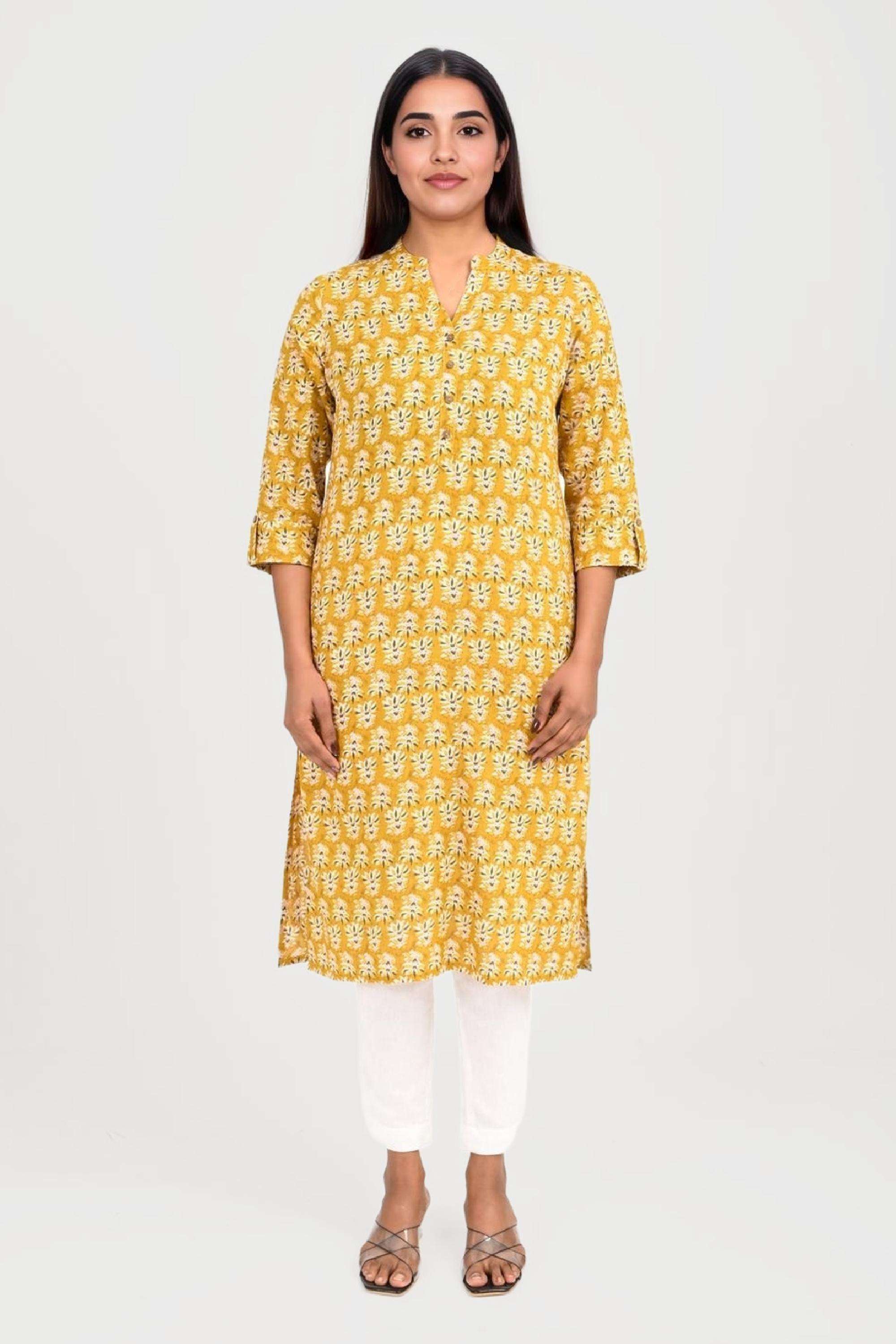 Printed-Blended-Fabric-Collared-Women-s-Festive-Wear-Kurta