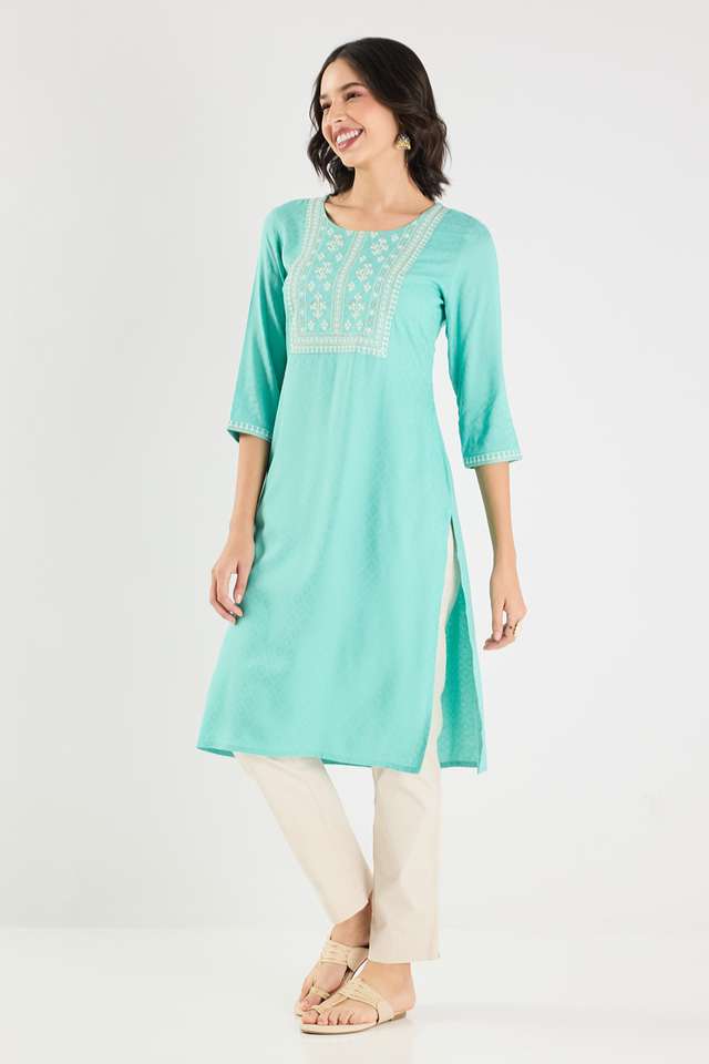 Embroidered-Rayon-Round-Neck-Women-s-Kurta