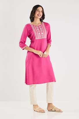 Embroidered-Rayon-Round-Neck-Women-s-Festive-Wear-Kurta