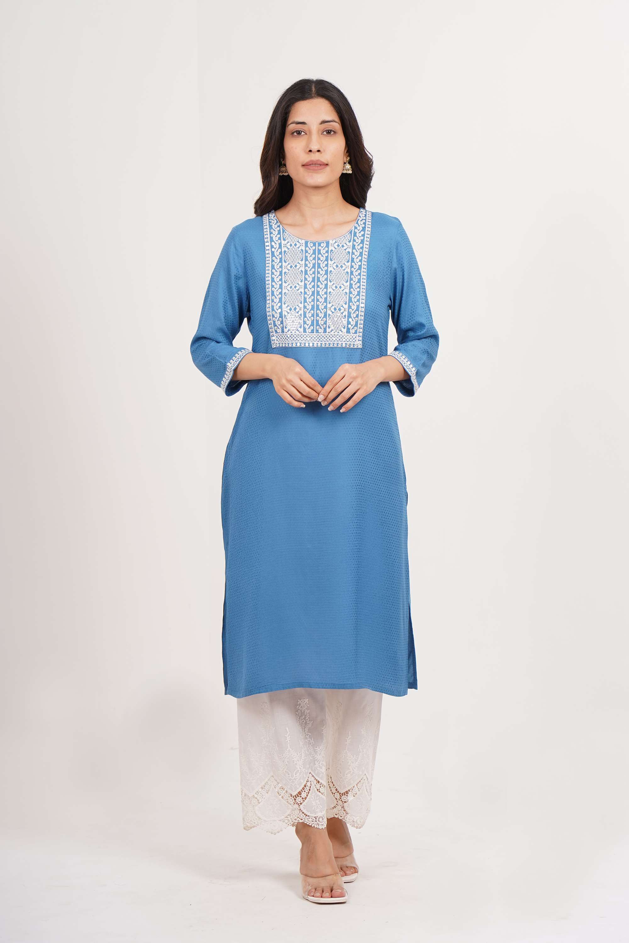 Embroidered-Blended-Fabric-Round-Neck-Women-s-Casual-Wear-Kurta