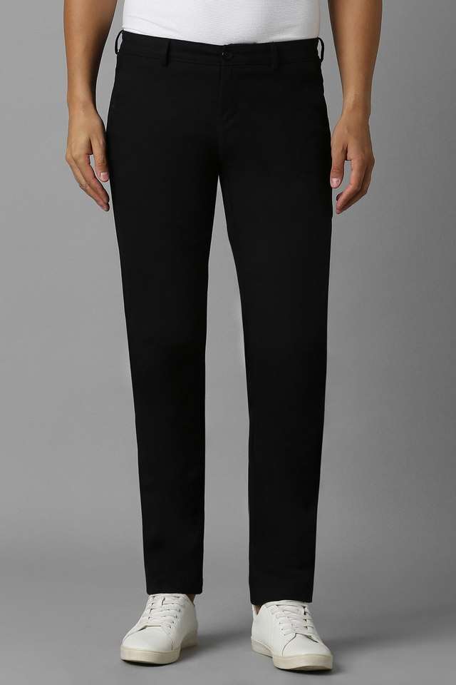 Solid-Cotton-Blend-Tapered-Fit-Men-s-Casual-Wear-Trousers
