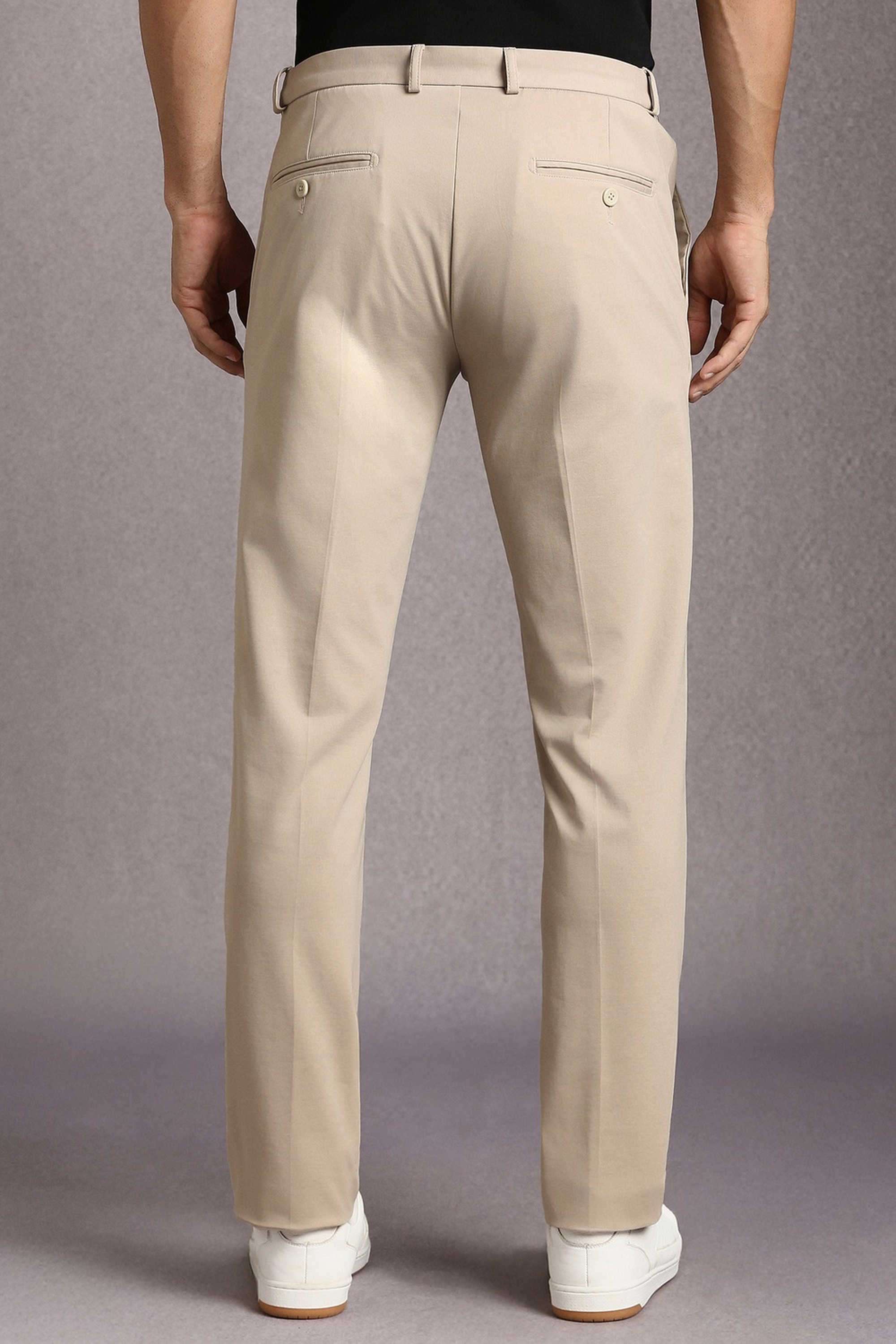 Solid-Cotton-Nylon-Tapered-Fit-Men-s-Casual-Wear-Trousers