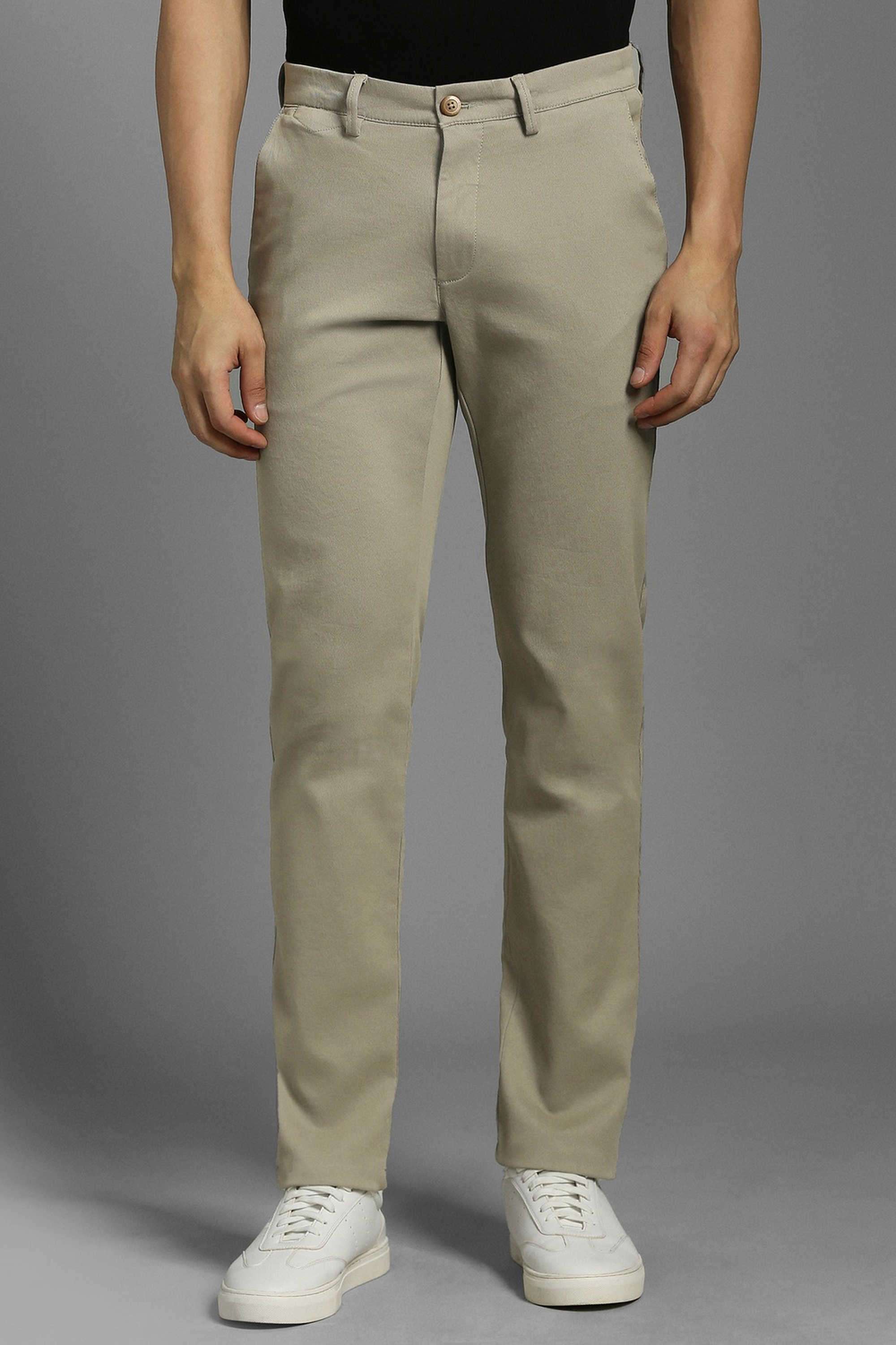 Solid-Cotton-Blend-Tapered-Fit-Men-s-Casual-Wear-Trousers