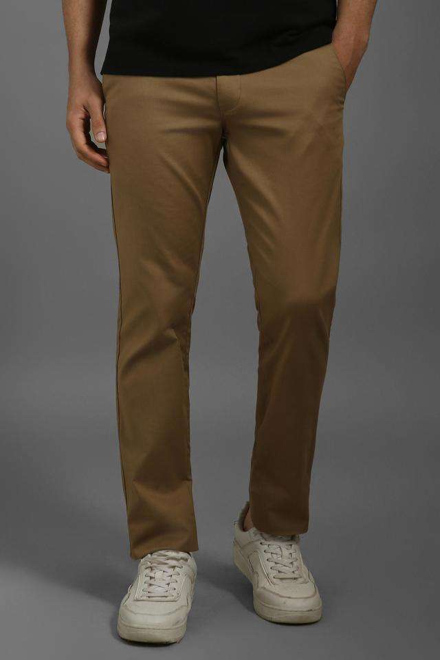 Solid-Cotton-Blend-Tapered-Fit-Men-s-Casual-Trousers