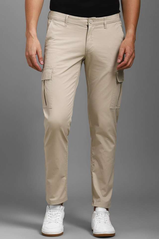 Solid-Cotton-Blend-Tapered-Fit-Men-s-Casual-Wear-Trousers