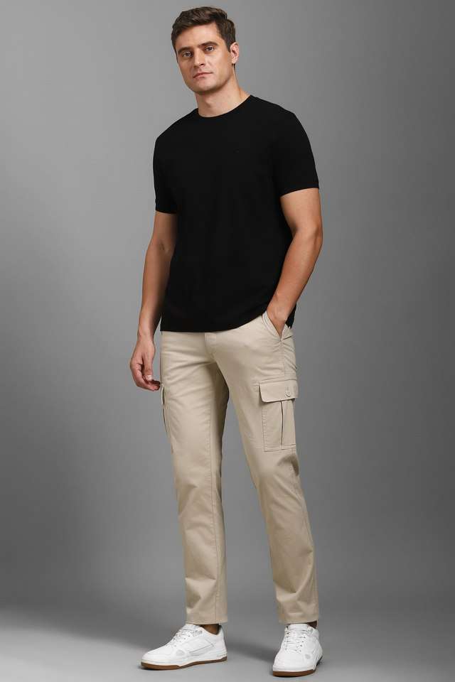 Solid-Cotton-Blend-Tapered-Fit-Men-s-Casual-Wear-Trousers