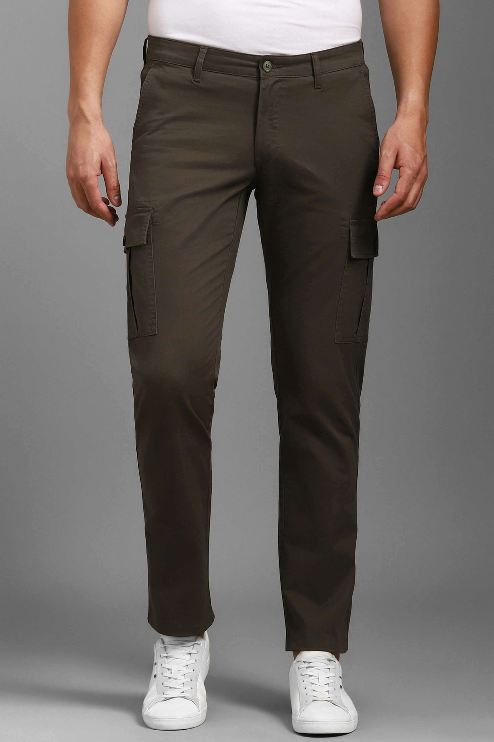 Solid-Cotton-Blend-Tapered-Fit-Men-s-Casual-Wear-Trousers