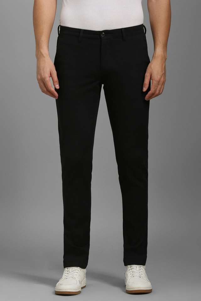 Solid-Cotton-Blend-Tapered-Fit-Men-s-Casual-Wear-Trousers