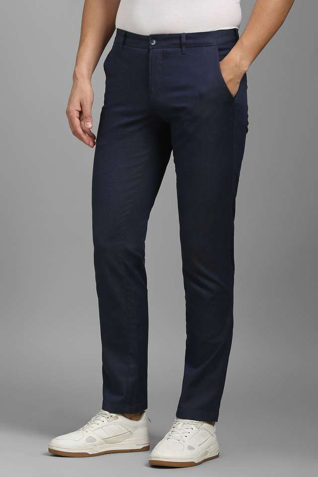 Solid-Cotton-Blend-Tapered-Fit-Men-s-Casual-Wear-Trousers