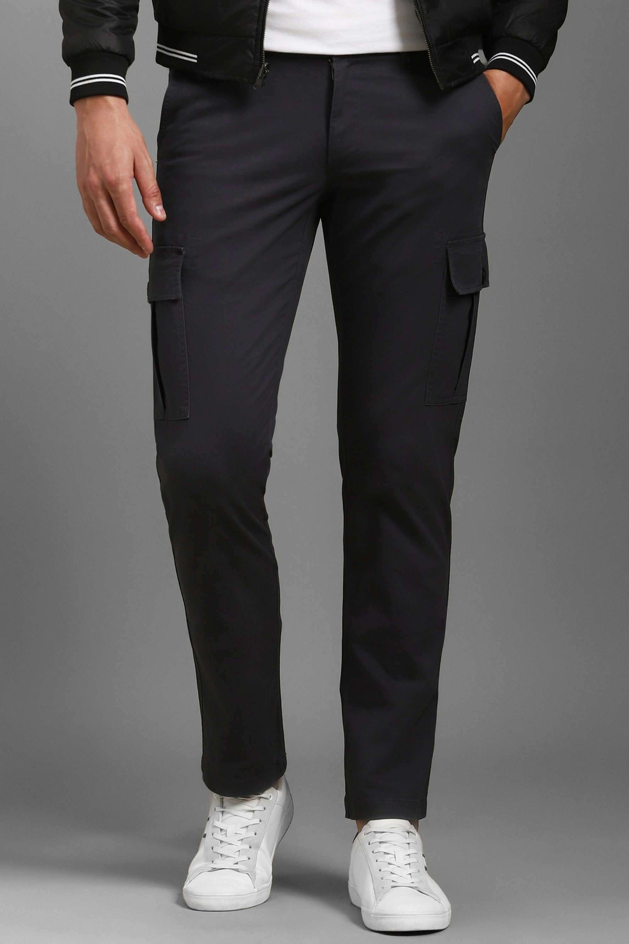 Solid-Cotton-Blend-Tapered-Fit-Men-s-Casual-Wear-Trousers