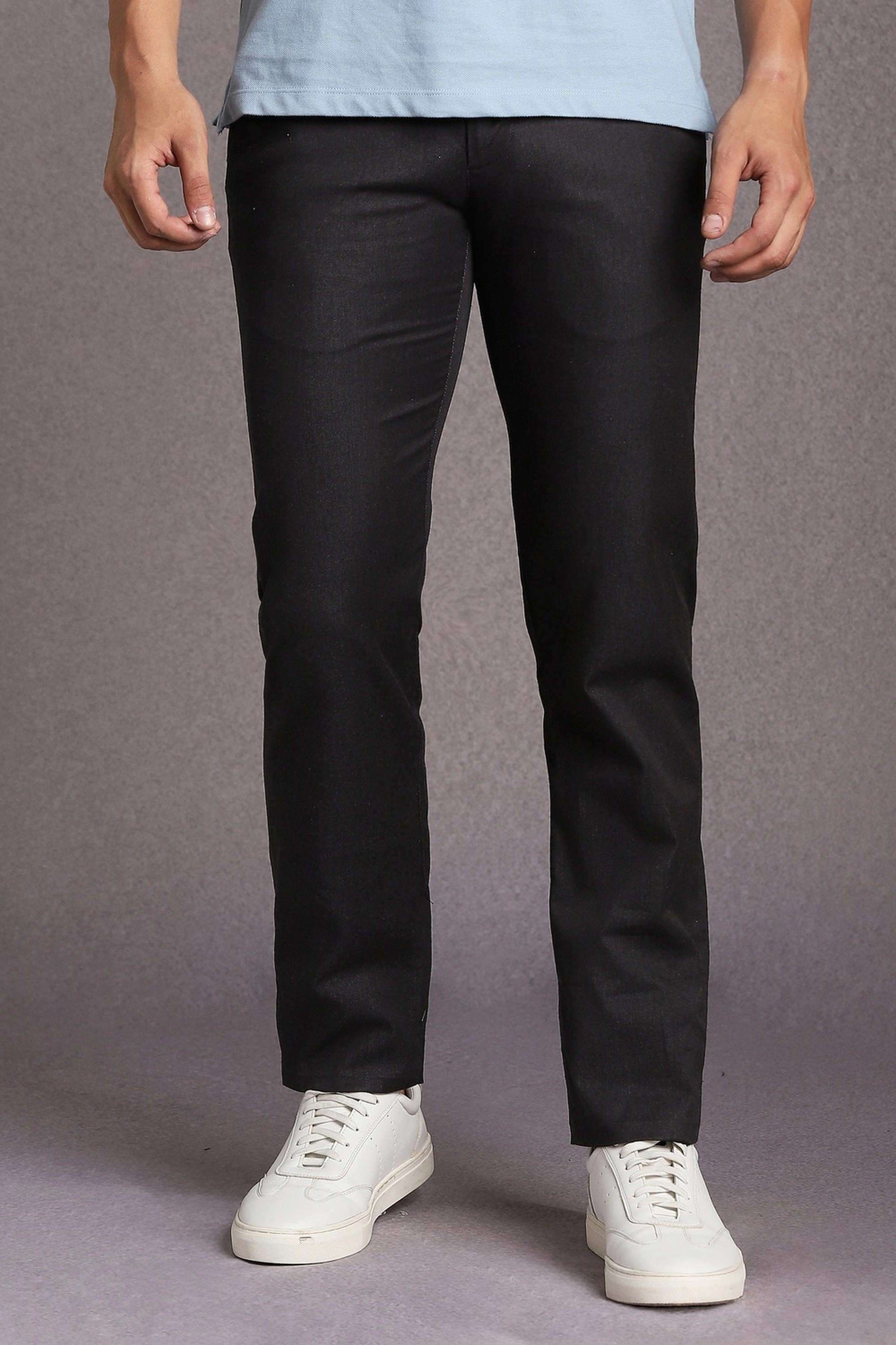Solid-Cotton-Blend-Tapered-Fit-Men-s-Casual-Wear-Trousers