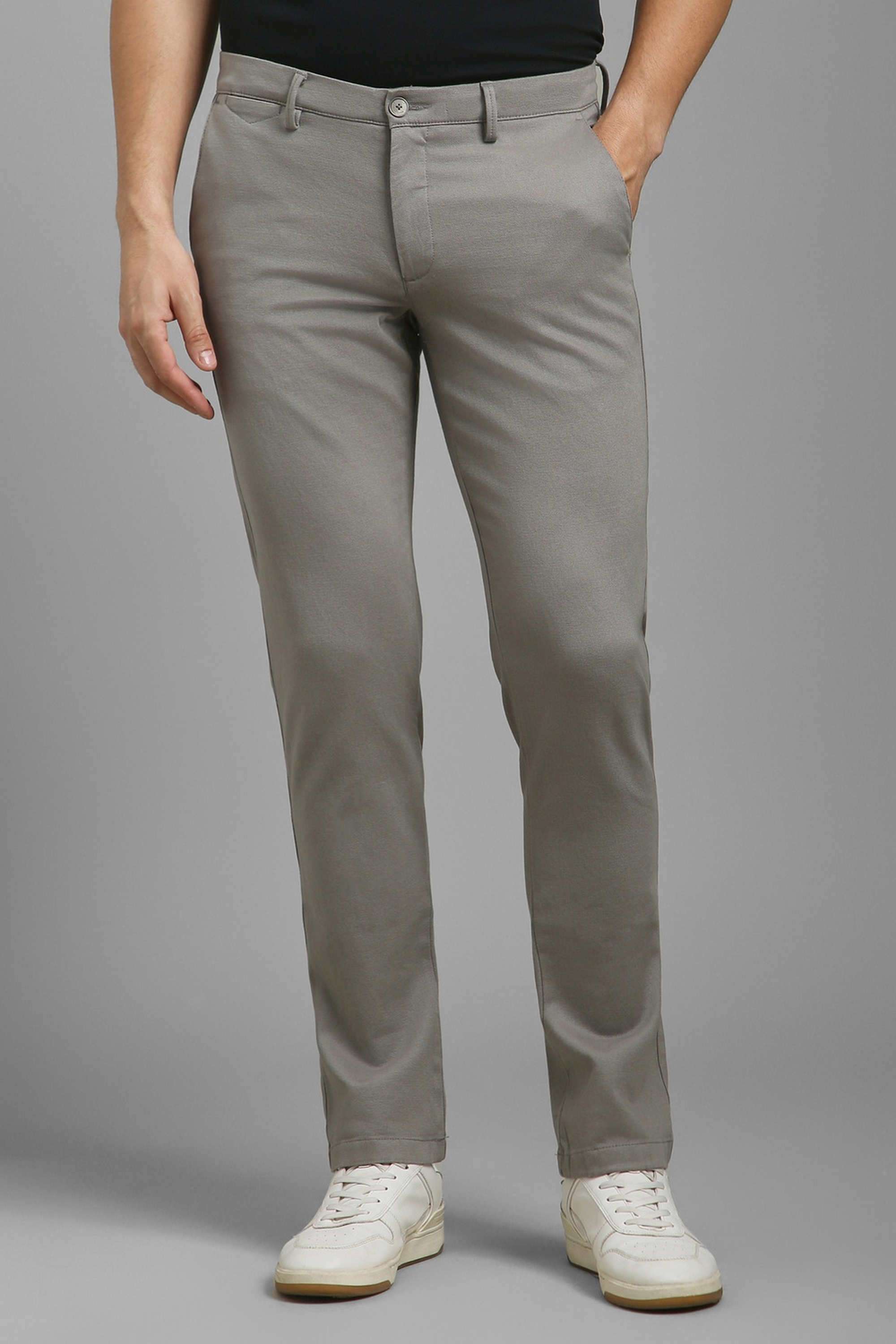 Solid-Cotton-Blend-Tapered-Fit-Men-s-Casual-Wear-Trousers