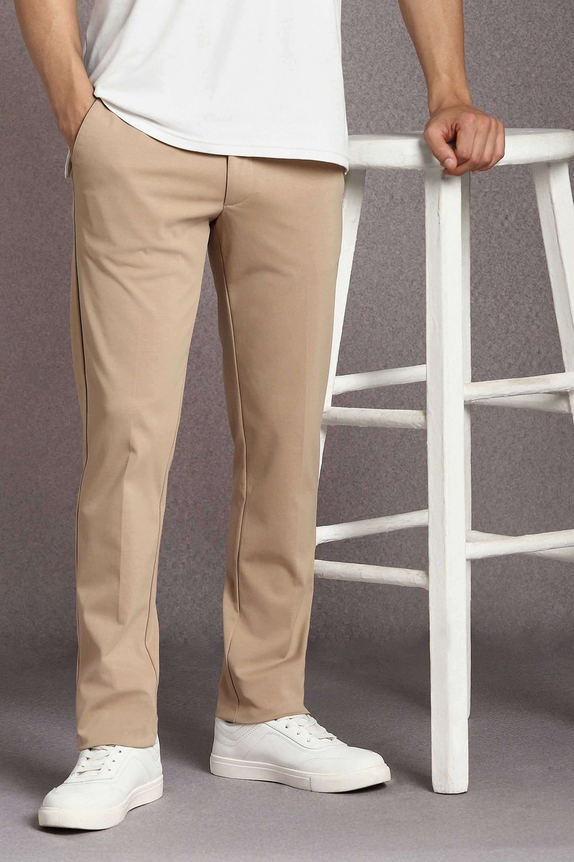 Solid-Cotton-Nylon-Slim-Fit-Men-s-Casual-Wear-Trousers