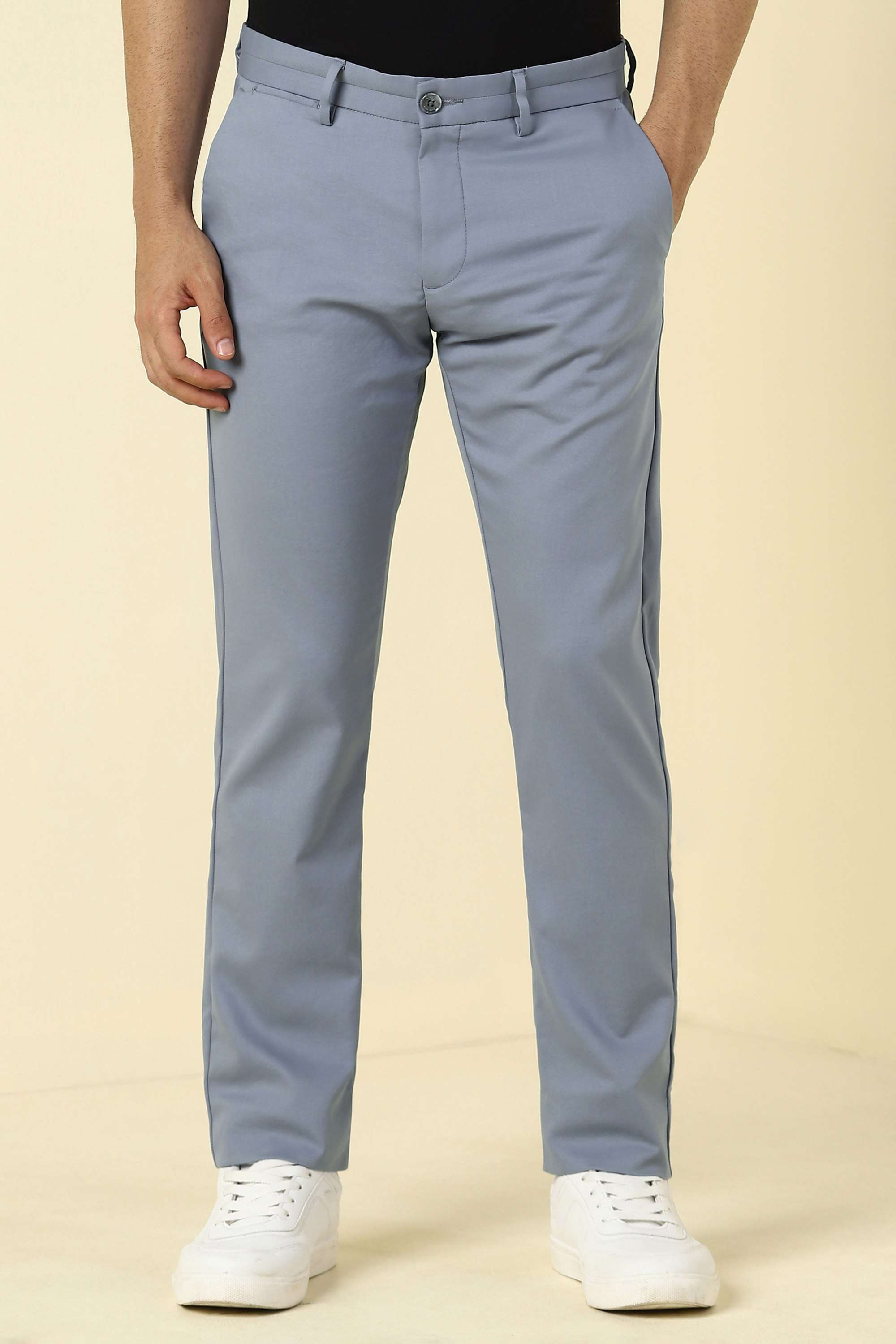 Solid-Cotton-Nylon-Slim-Fit-Men-s-Trousers