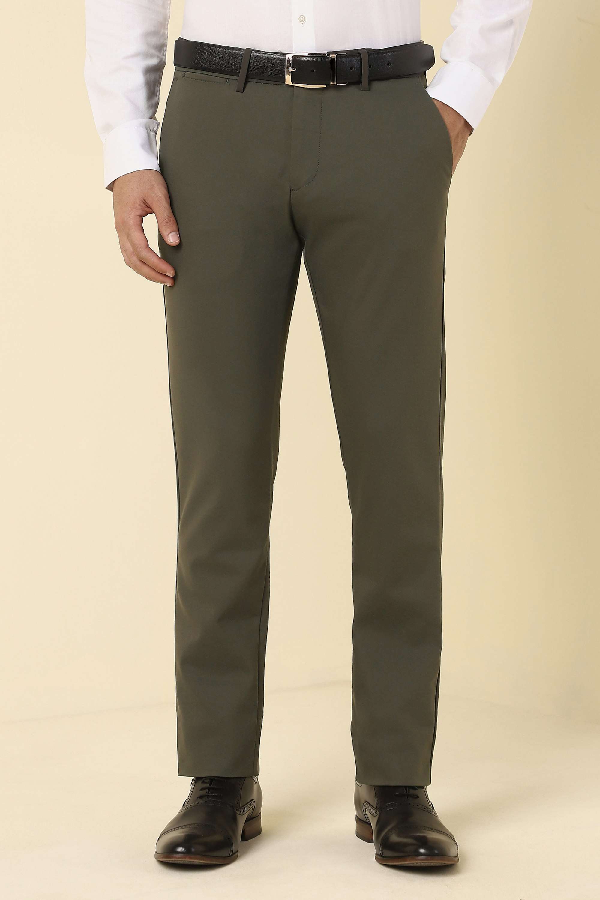 Solid-Cotton-Nylon-Slim-Fit-Men-s-Trousers
