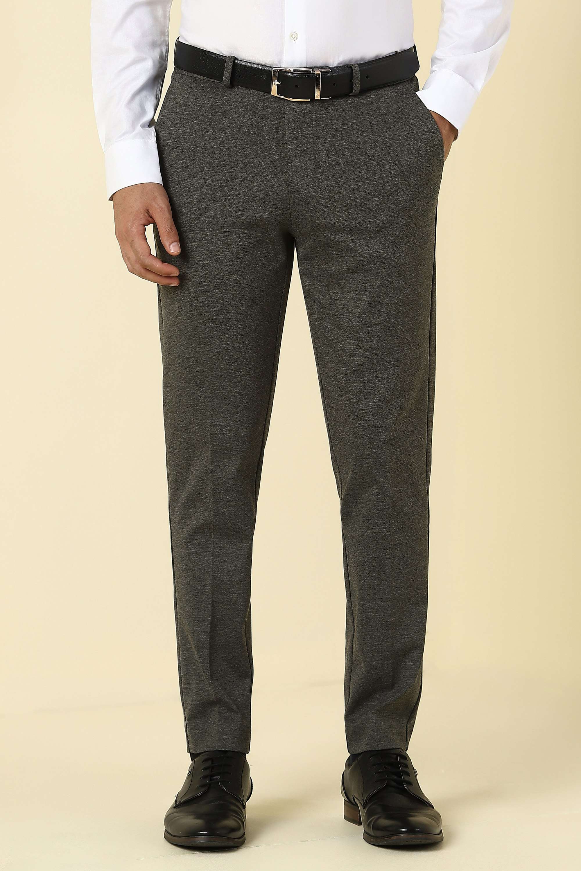 Solid-Polyester-Viscose-Regular-Fit-Men-s-Trousers