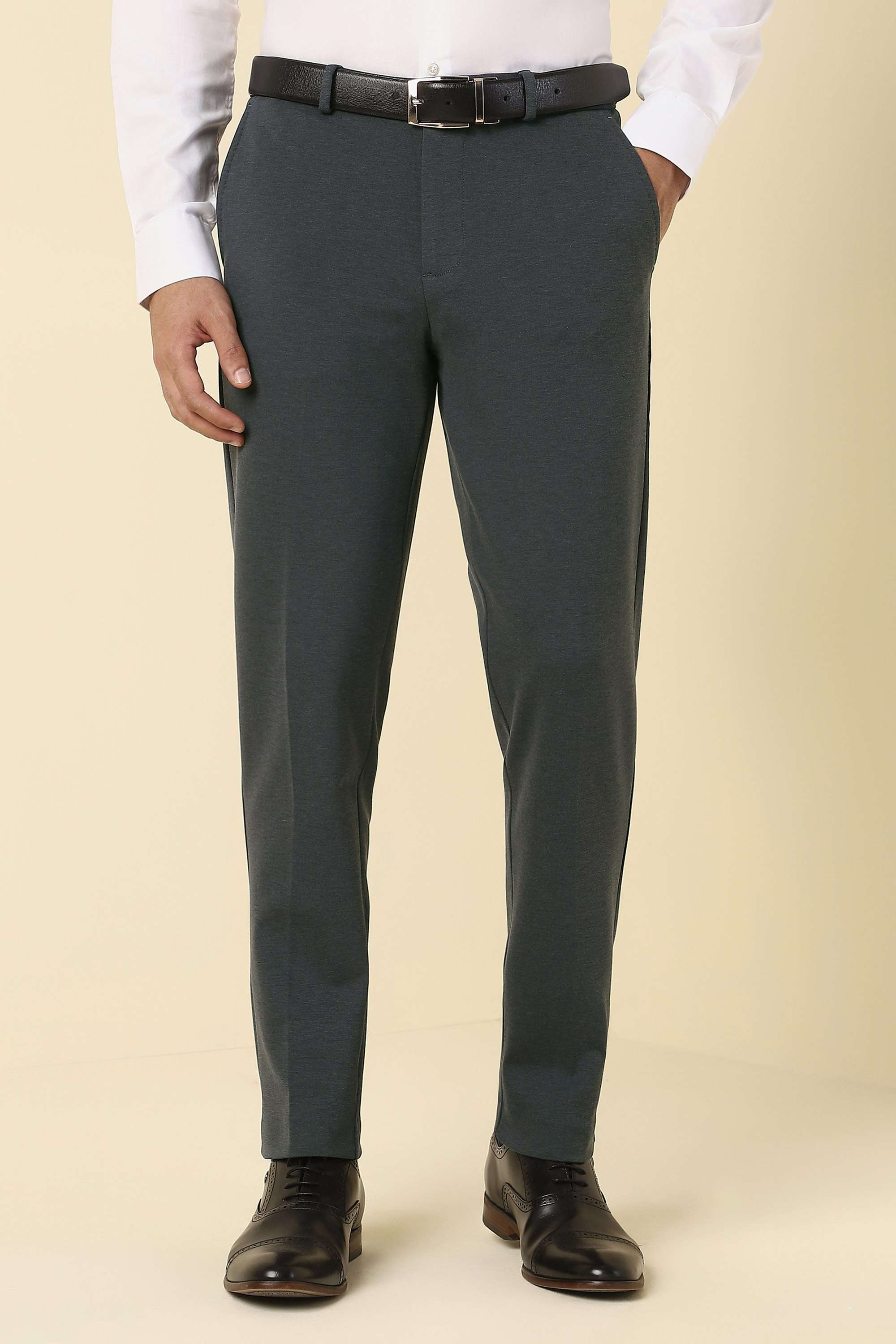 Solid-Polyester-Viscose-Regular-Fit-Men-s-Trousers