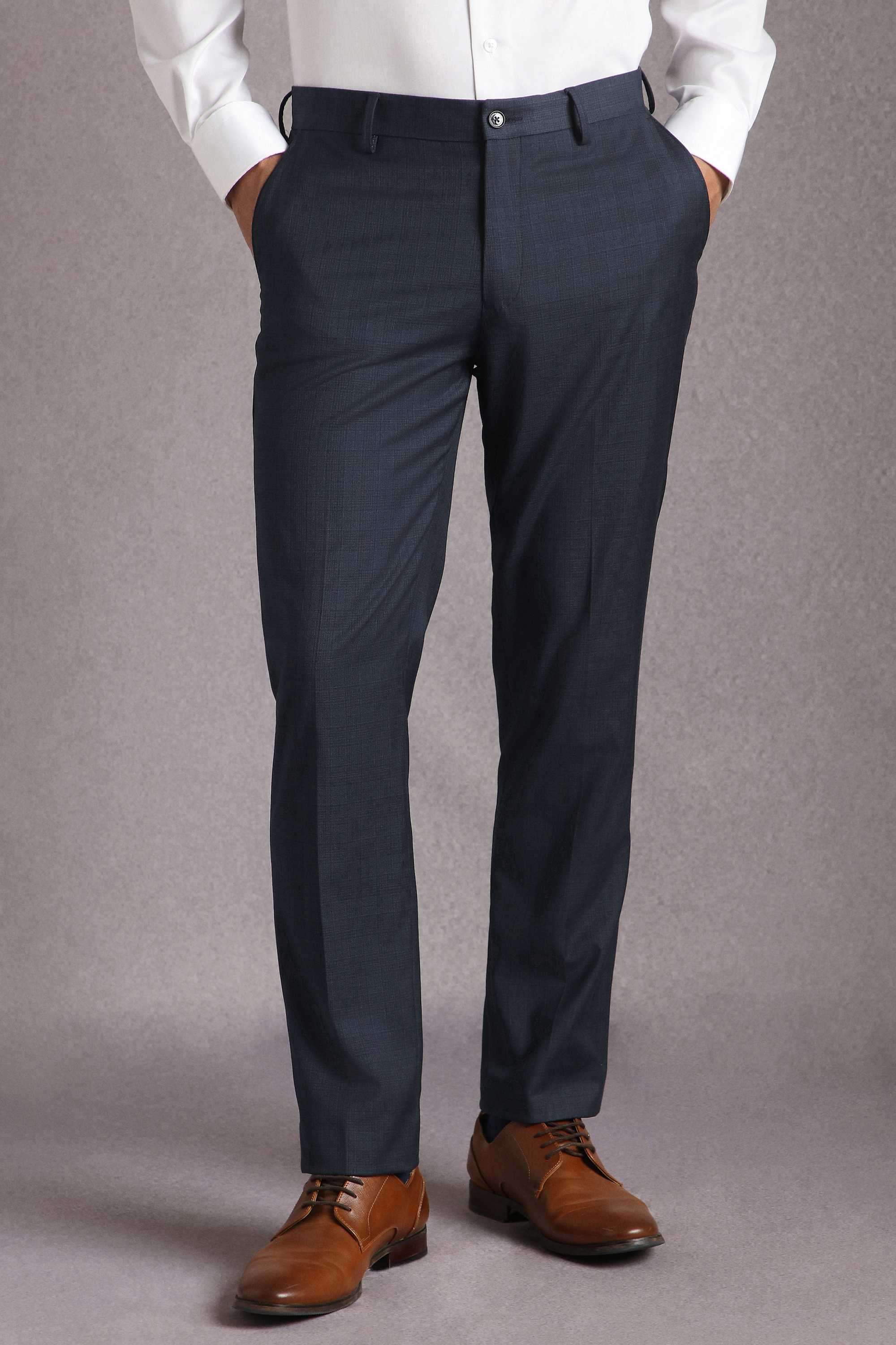 Checks-Blended-Fabric-Slim-Fit-Men-s-Formal-Wear-Trousers