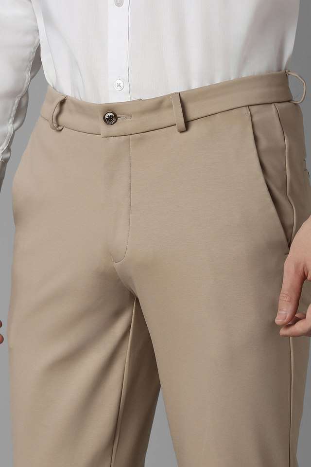 Solid-Cotton-Blend-Tapered-Fit-Men-s-Formal-Wear-Trousers