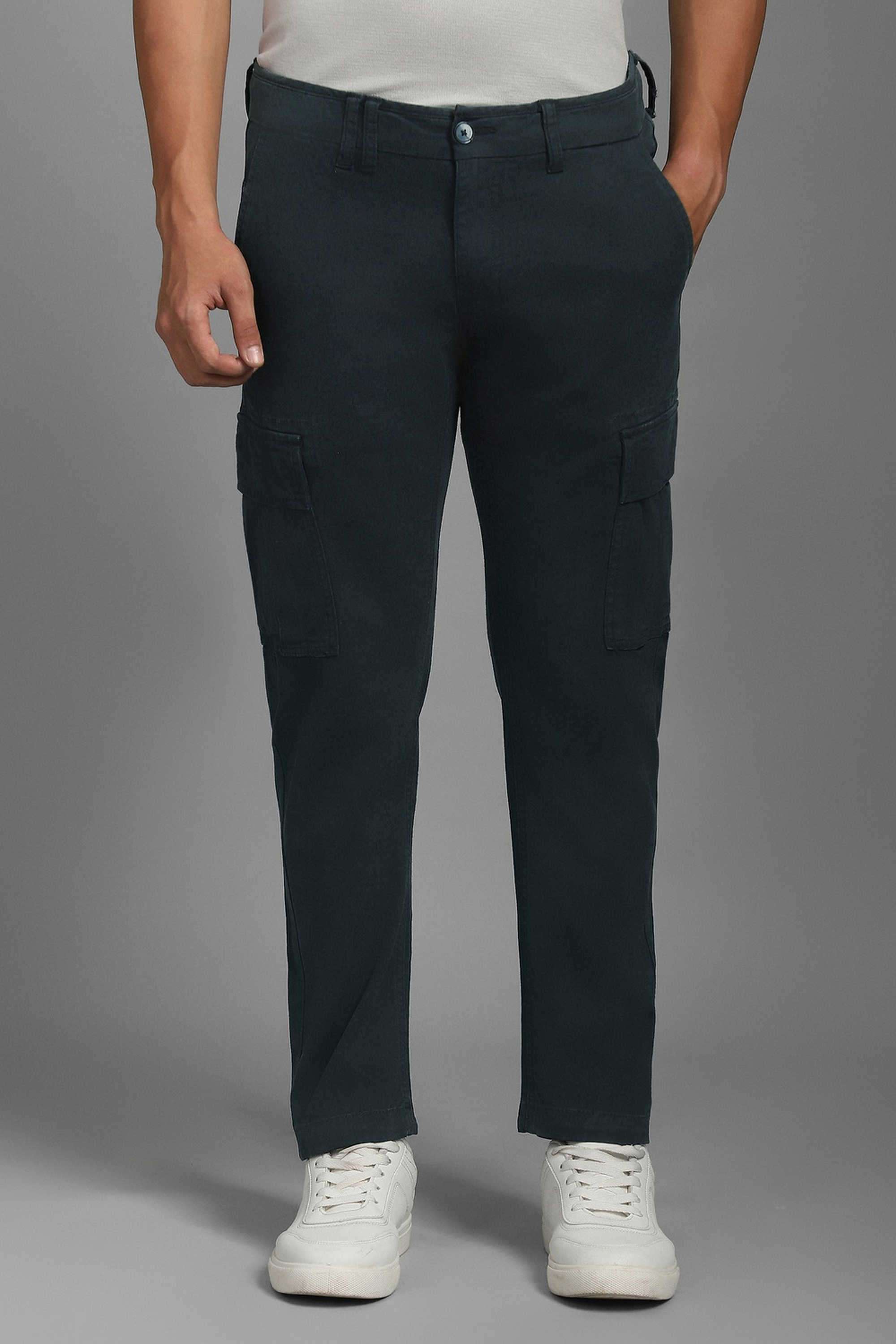 Solid-Cotton-Blend-Tapered-Fit-Men-s-Casual-Wear-Trousers