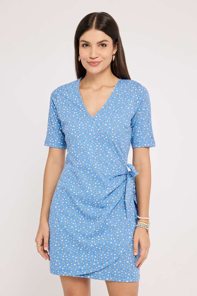 Floral-V-Neck-Cotton-Women-s-Mid-Thigh-Dress