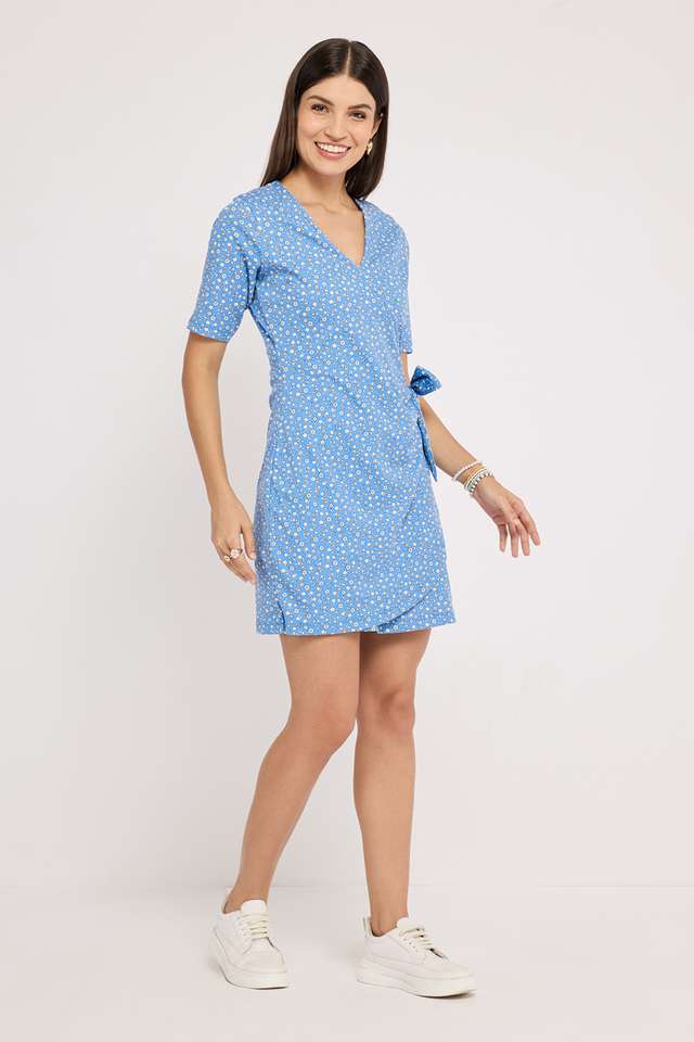 Floral-V-Neck-Cotton-Women-s-Mid-Thigh-Dress