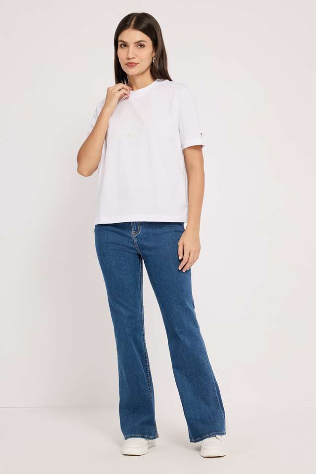 Solid-Cotton-Round-Neck-Women-s-T-Shirt