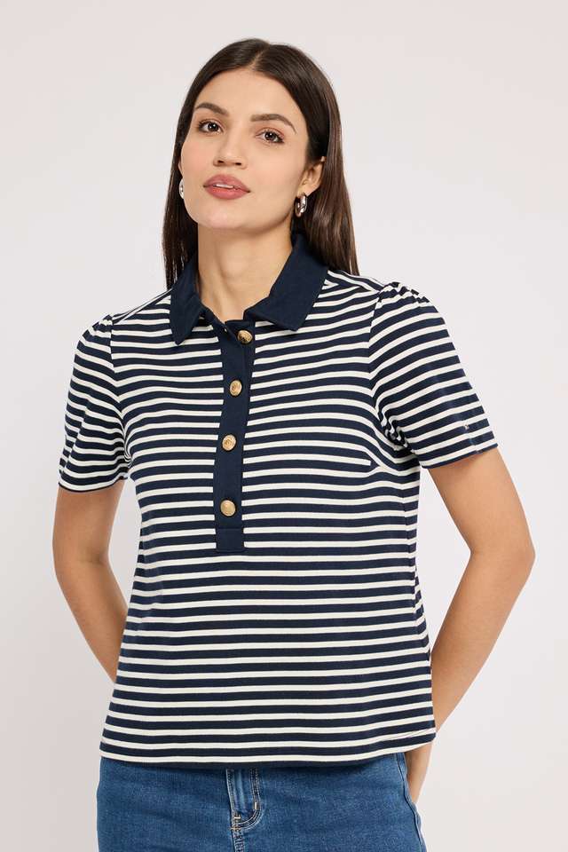 Stripes-Cotton-Polo-Women-T-Shirt