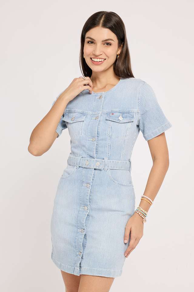 Stripes-Round-Neck-Cotton-Blend-Women-s-Mid-Thigh-Dress