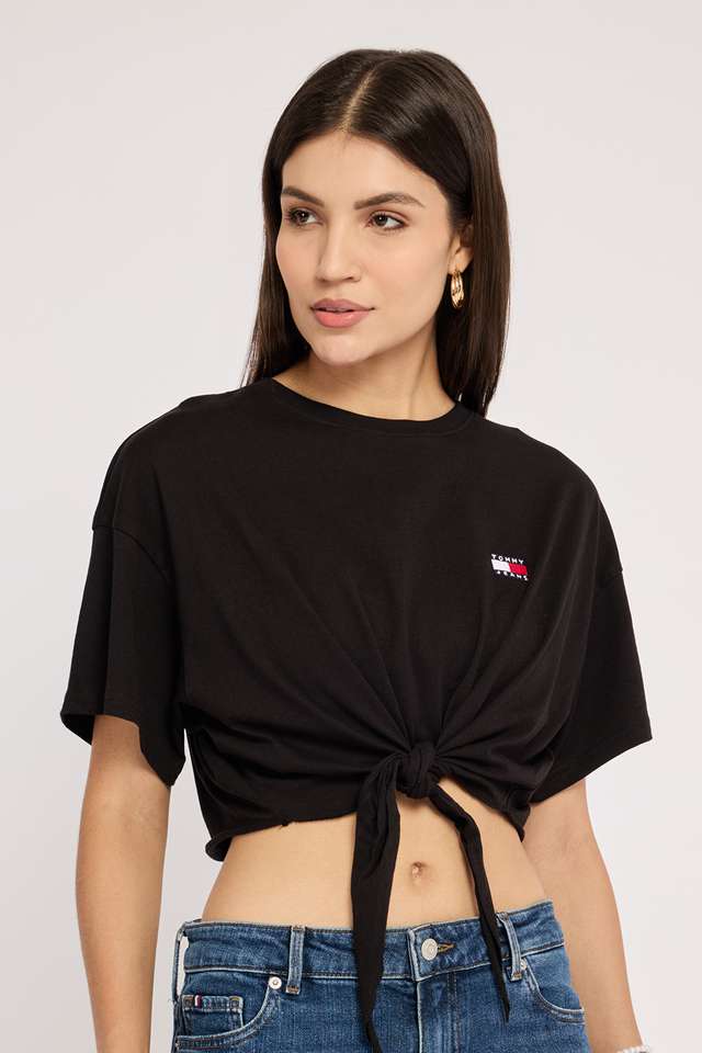 Solid-Cotton-Round-Neck-Women-s-T-Shirt