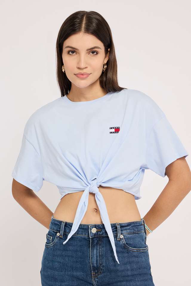 Solid-Cotton-Round-Neck-Women-s-T-Shirt