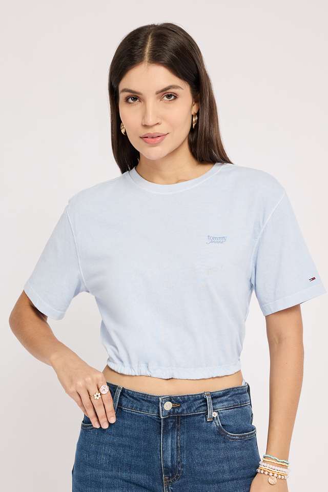 Solid-Cotton-Round-Neck-Women-T-Shirt