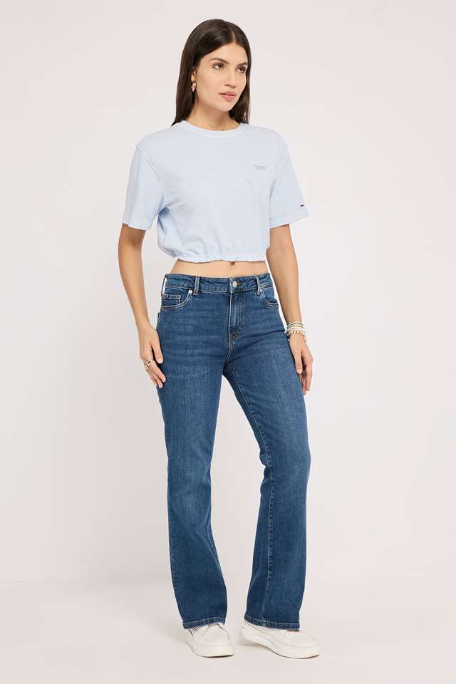 Solid-Cotton-Round-Neck-Women-T-Shirt