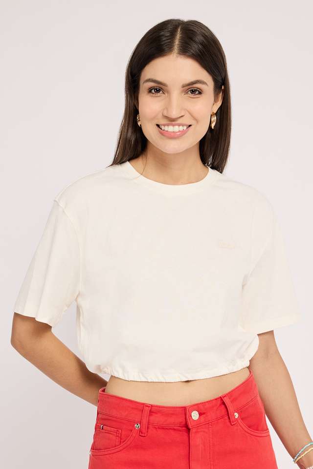 Solid-Cotton-Round-Neck-Women-s-T-Shirt