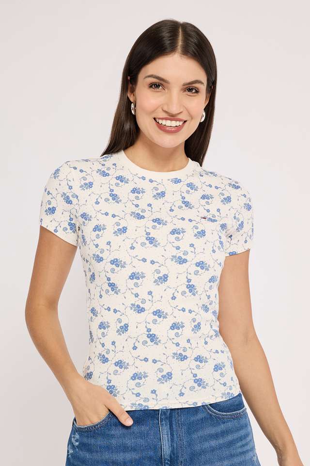 Floral-Cotton-Blend-Round-Neck-Women-s-T-Shirt